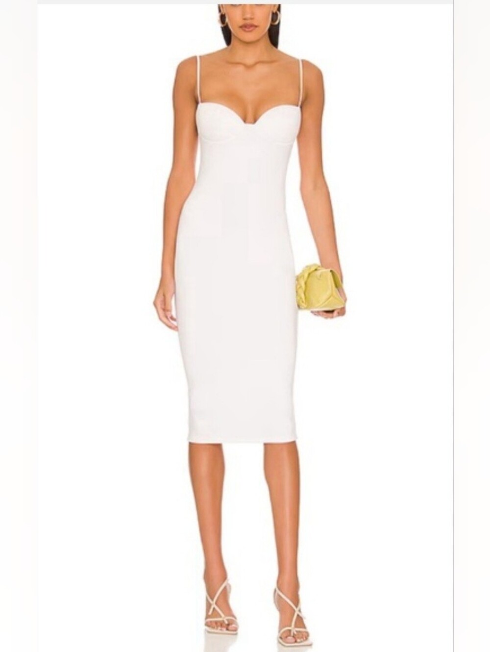 Re Ona Cream-White Spaghetti Strap Midi Dress